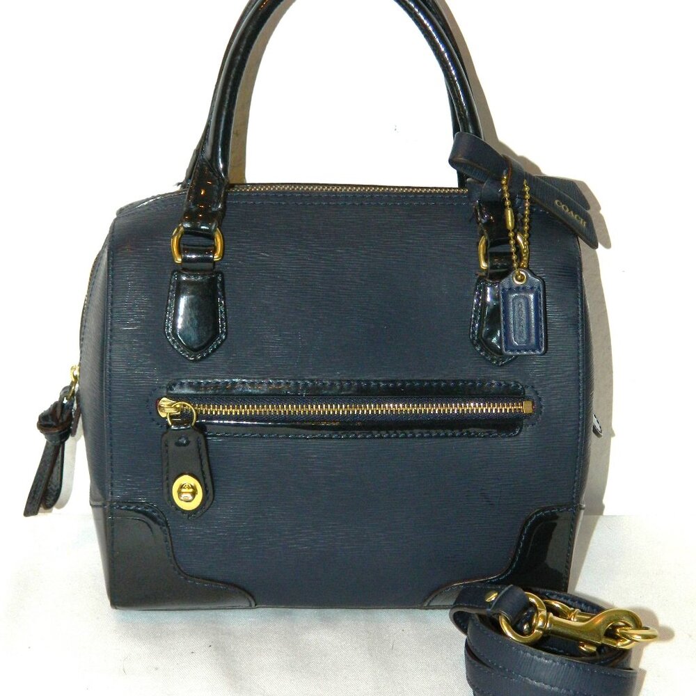 Coach Navy Textured Patent Leather Boston Bag - Picture 2 of 11